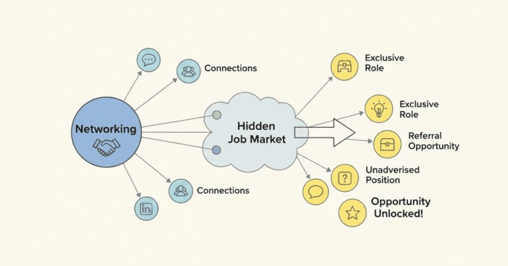 Networking connections leading to hidden job opportunities.