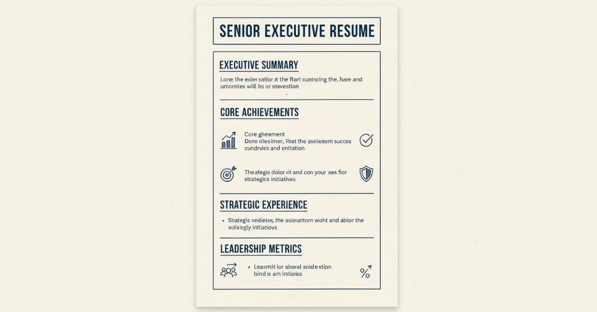 Illustration showing senior-level resume structure with executive summary and achievements.