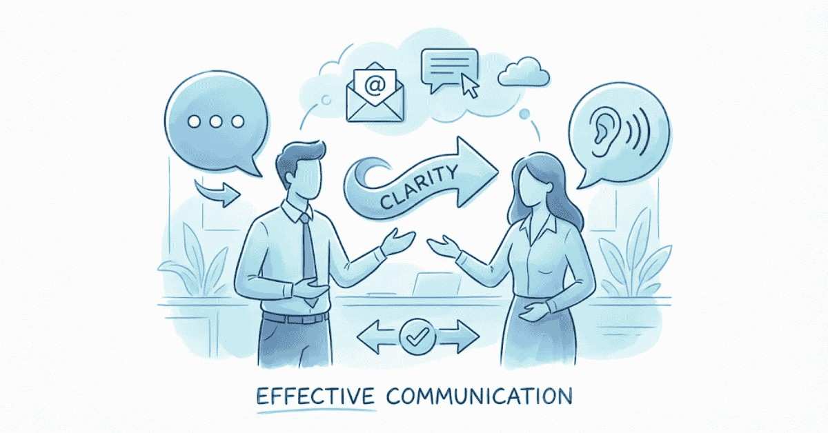 Illustration showing what effective professional communication looks like between two coworkers.