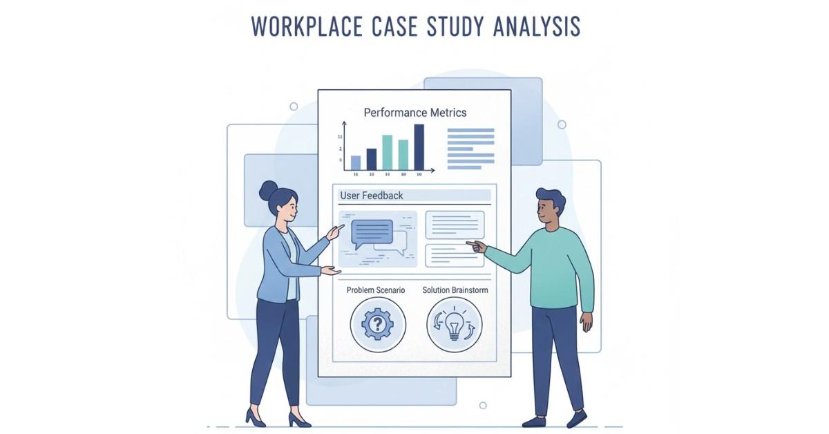 Illustration representing real-world workplace communication case studies and examples.