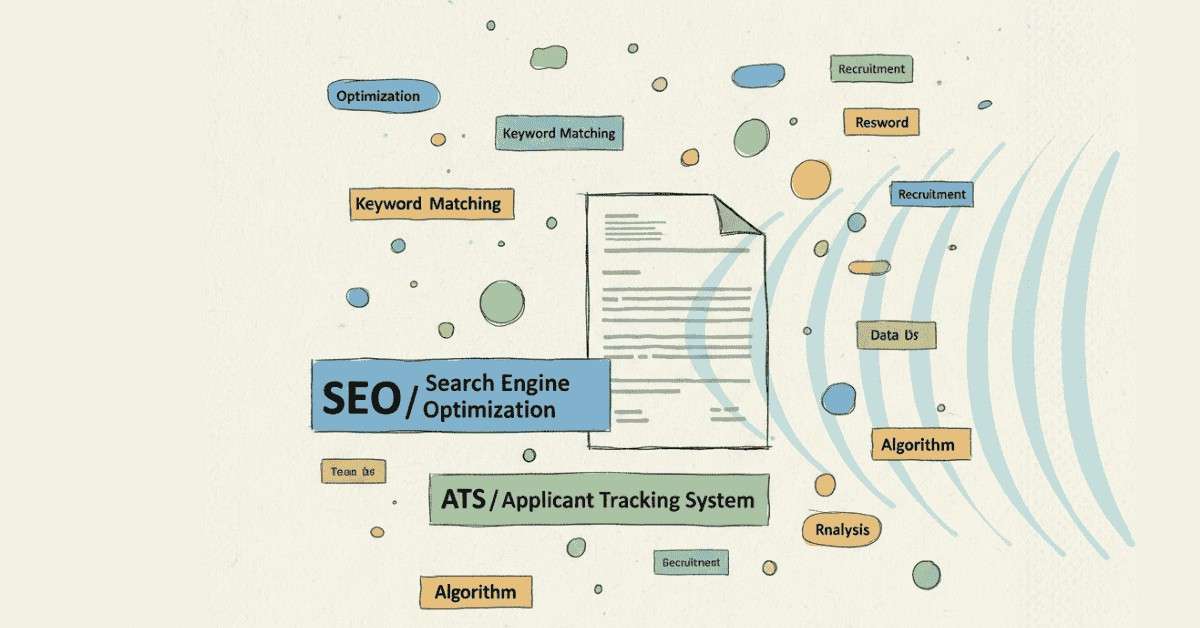 Illustration showing how ATS scans resumes for keywords and optimizes matching.