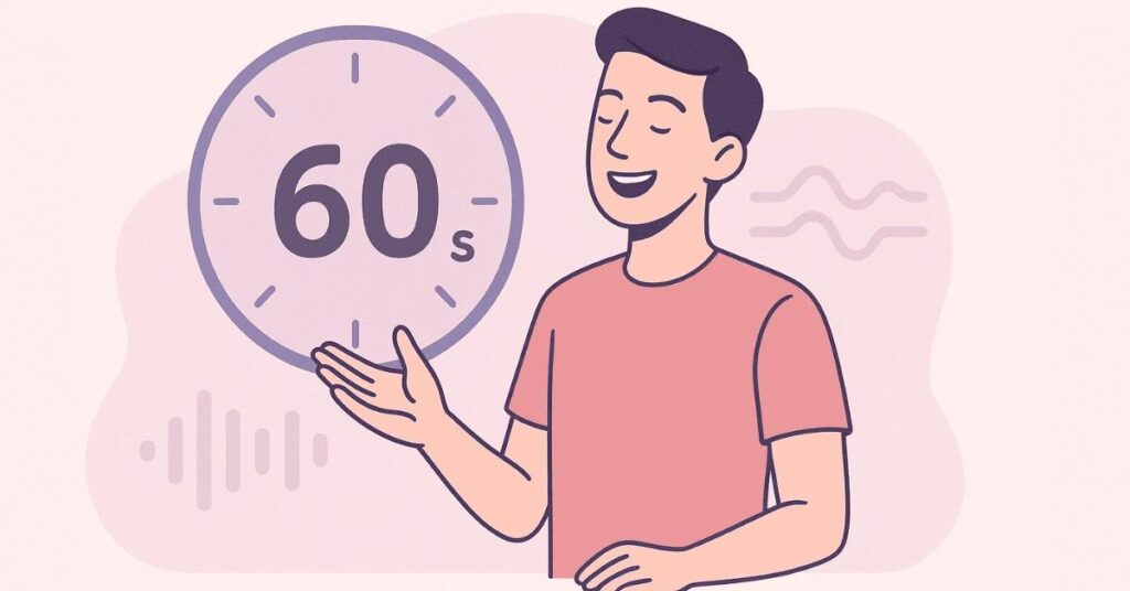 Student delivering a confident 60-second JAM speech with a timer.