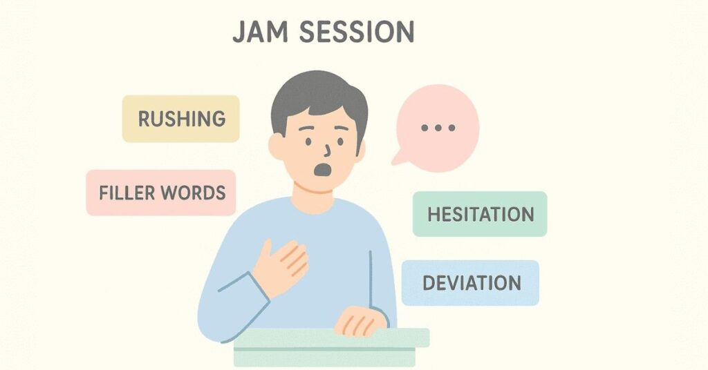 Student delivering a JAM speech while showing common performance mistakes.