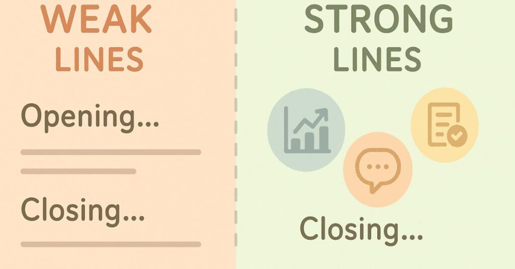 Comparison of weak vs strong JAM opening/closing techniques and example usage.