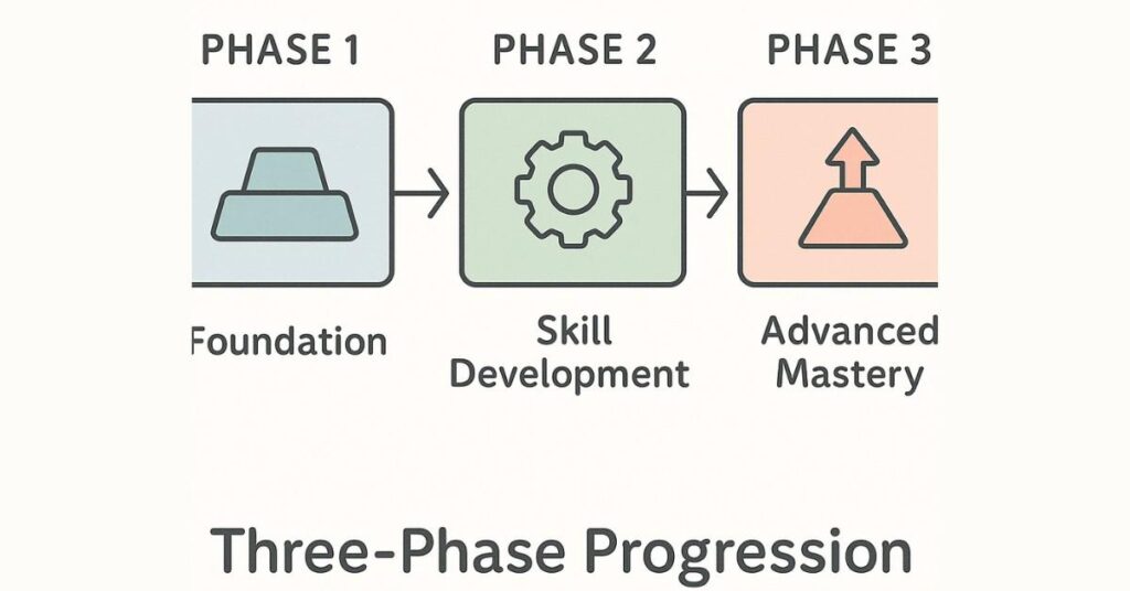 Infographic representing the three-phase JAM practice progression.