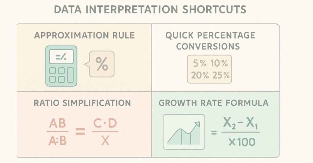 Infographic showing calculation shortcut techniques for data interpretation.