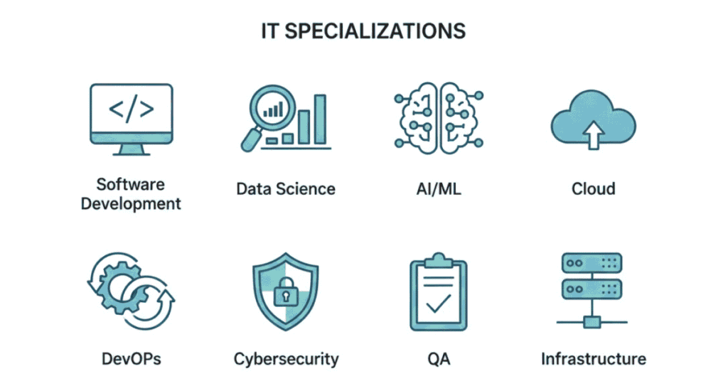 IT career paths and specializations explained visually