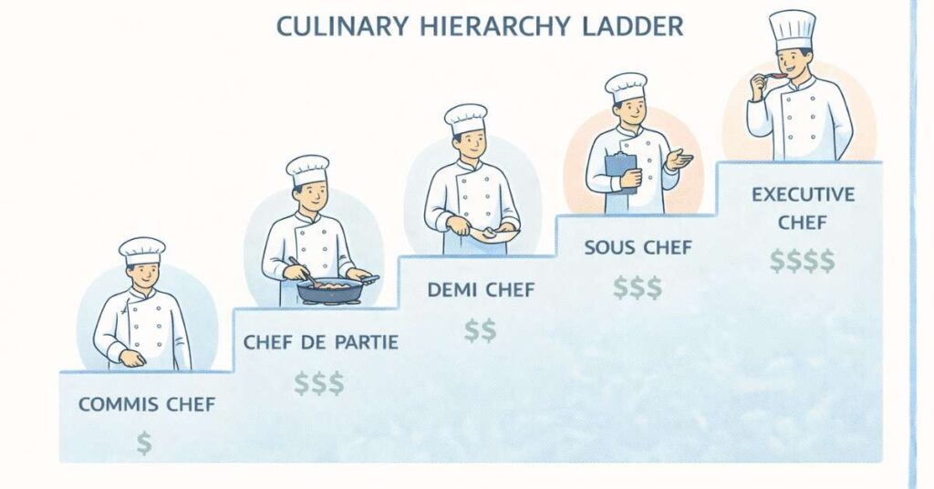 Culinary hierarchy from commis to executive chef